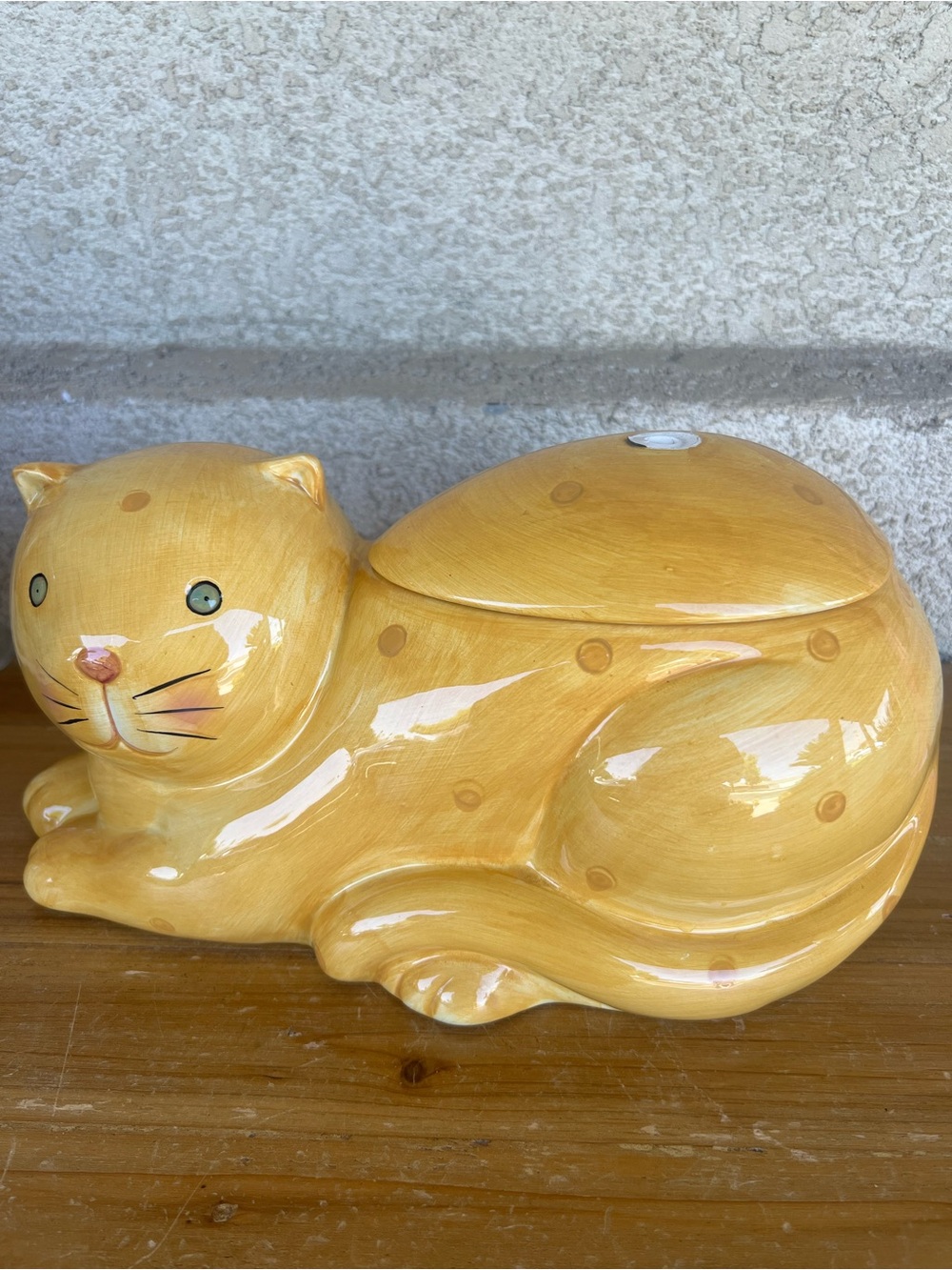 Sakura Yellow Ceramic Cat Cookie Jar